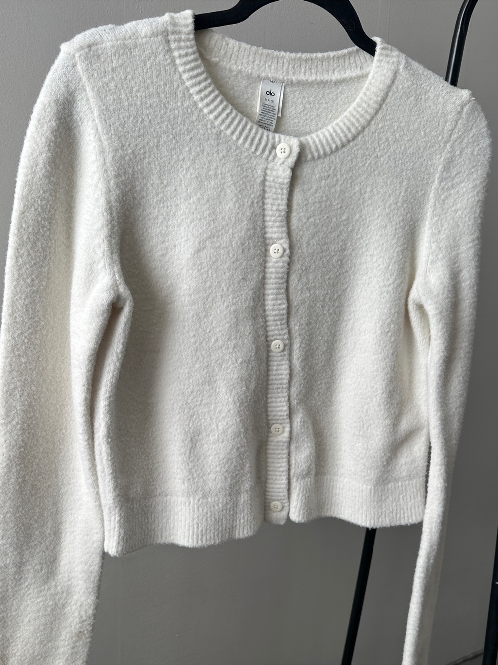 Alo Yoga Ivory White Cropped Button-Up Knit Cardigan S